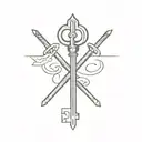 An abstract tattoo design of a vintage key and sword crossing each other, reflecting the client's interest in antiques and weapons tattoo design idea