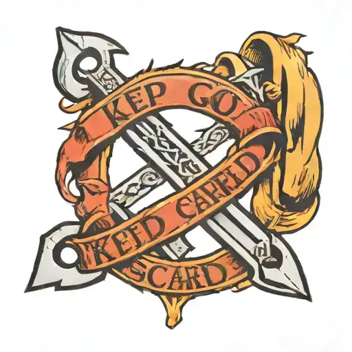 "Keep God Scared" ribbon over crossed wrench and scalpel  tattoo design idea