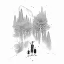 paisaje de bosque, con un niño y su padre tattoo design idea