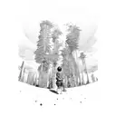 paisaje de bosque, con un niño y su padre tattoo design idea