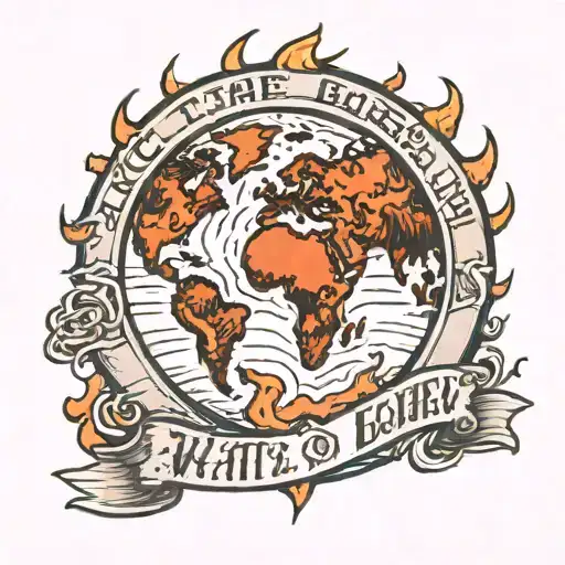 make a tattoo of planet earth on fire with the phrase "watch the world burn" tattoo design idea
