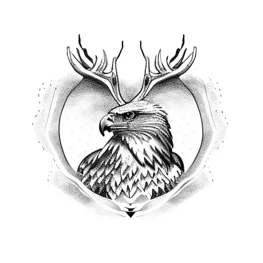 eagle and deer head tattoo design idea