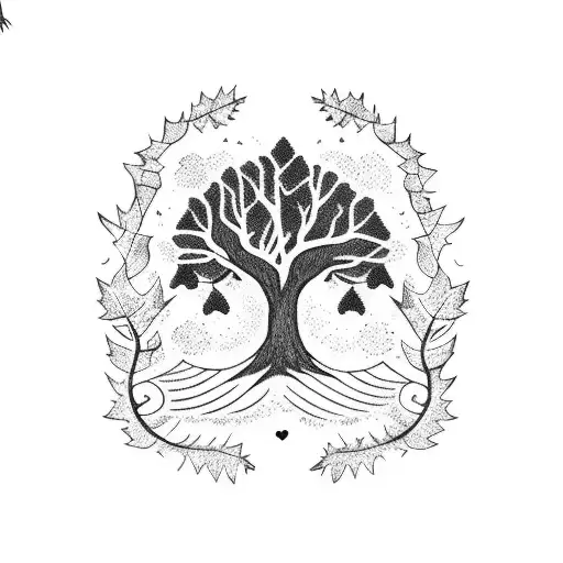 tree, steps, black birds, nautical star, maple leaf, small skills, small hearts tattoo design idea
