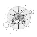 tree, steps, black birds, nautical star, maple leaf, small skills, small hearts tattoo design idea