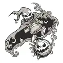 oogie boogie with dice with a moon and bats  tattoo design idea