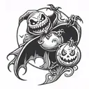 oogie boogie with dice with a moon and bats  tattoo design idea
