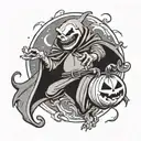 oogie boogie with dice with a moon and bats  tattoo design idea