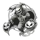 oogie boogie with dice with a moon and bats  tattoo design idea