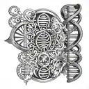 DNA, evolution theory interwoven with sacred tattoo design idea