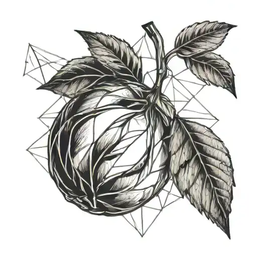 peach fruit with geometric design tattoo design idea