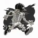 running guy skeleton  with cap sunglasses sneakers and looks happy tattoo design idea