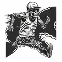 running guy skeleton  with cap sunglasses sneakers and looks happy tattoo design idea