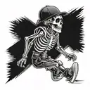 running guy skeleton  with cap sunglasses sneakers and looks happy tattoo design idea