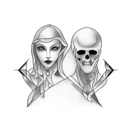 Visualize a tattoo with distinct, silhouetted figures standing independently yet connected by subtle lines or elements,  tattoo design idea