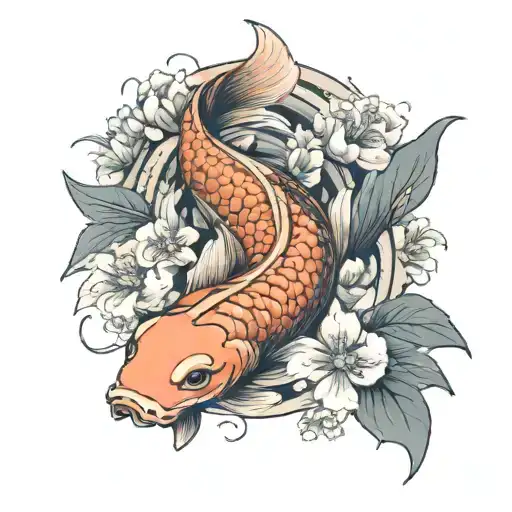 a koi fish surrounded by a flower engulfed in human ribs  tattoo design idea