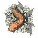 a koi fish surrounded by a flower engulfed in human ribs  tattoo design idea