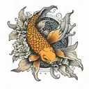 a koi fish surrounded by a flower engulfed in human ribs  tattoo design idea