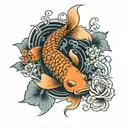 a koi fish surrounded by a flower engulfed in human ribs  tattoo design idea
