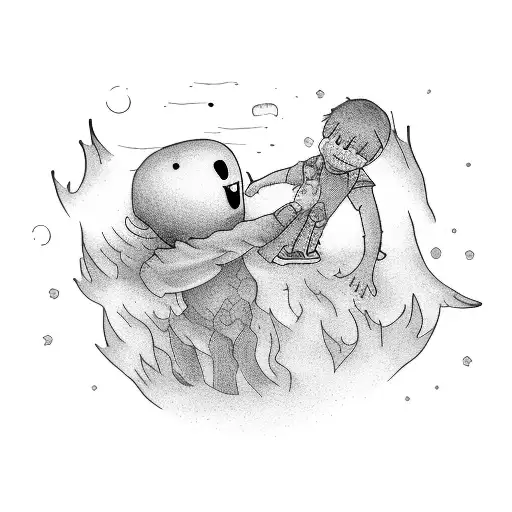 A boy hugging a ghost  tattoo design idea
