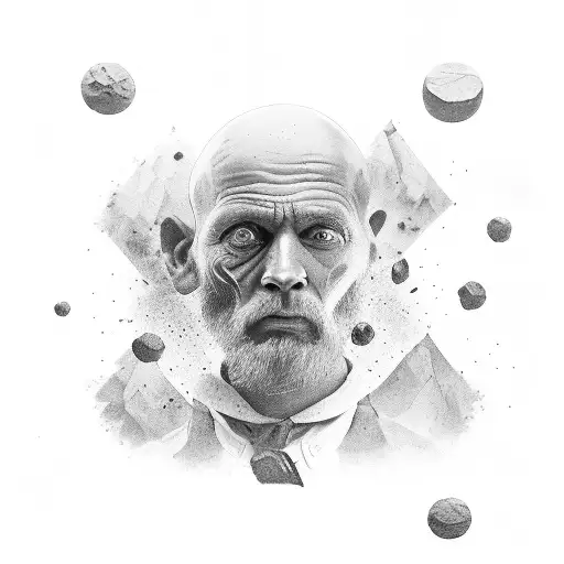 a weathered man chasing the memories of his wife  tattoo design idea