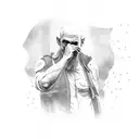 a weathered man chasing the memories of his wife  tattoo design idea