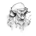 a weathered man chasing the memories of his wife  tattoo design idea