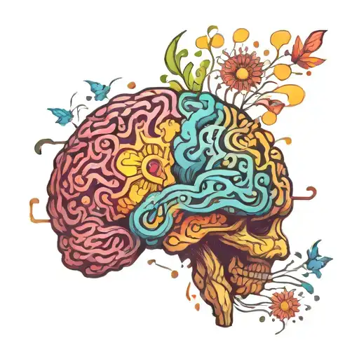 psychedelic brain, ratio vs emotions, colorful tattoo design idea