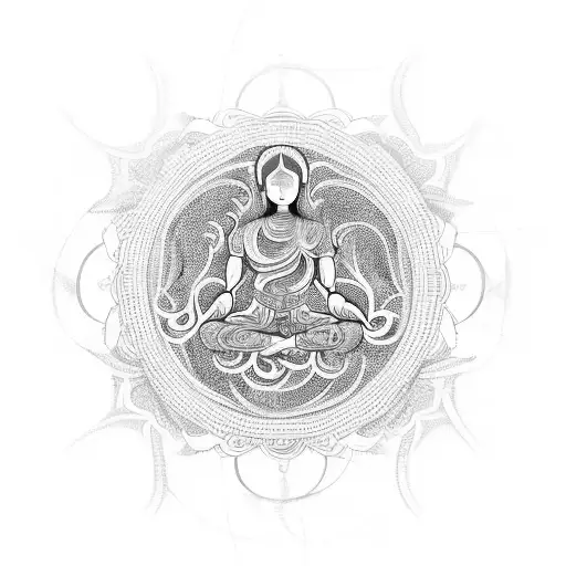 A meditating figure surrounded by swirling patterns inspired by Haiti tattoo design idea