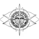 Geometric Sun with face echoes tattoo design idea