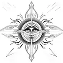 Geometric Sun with face echoes tattoo design idea