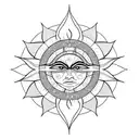 Geometric Sun with face echoes tattoo design idea