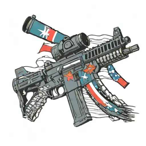 M16 wrapped in a South Sudanese flag tattoo design idea