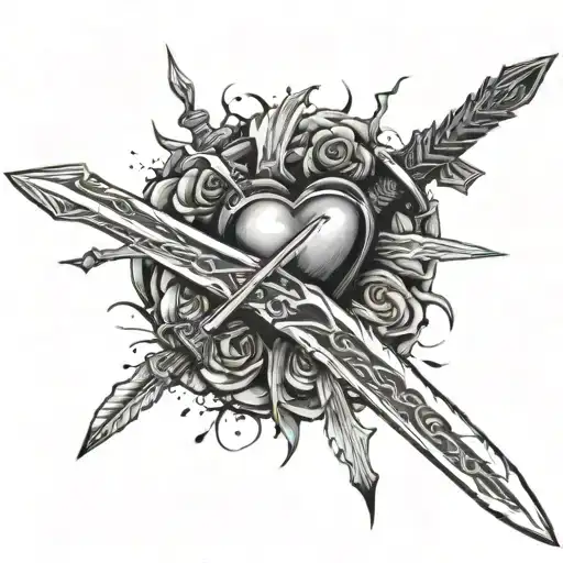 heartbreak with a sword going thru tattoo design idea