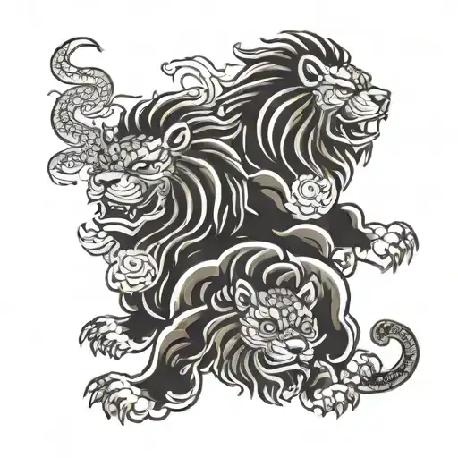 two Shishi Lion male and female tattoo design idea