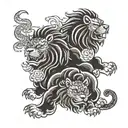 two Shishi Lion male and female tattoo design idea