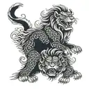 two Shishi Lion male and female tattoo design idea