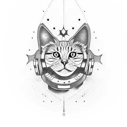 space cat with guitar tattoo design idea