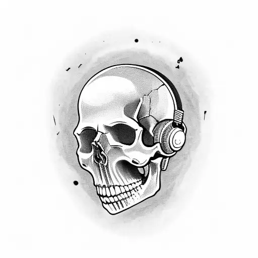 skull listening to music tattoo design idea