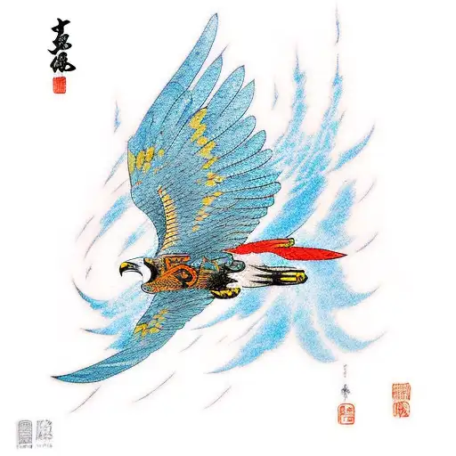 hawk flying in a blue lightning storm tattoo design idea