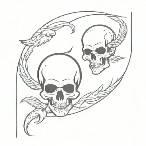 smokey skulls flying together tattoo design idea