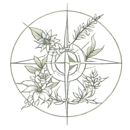 north south arrow with edelweiss flower as compass and coordinates around the edelweiss tattoo design idea