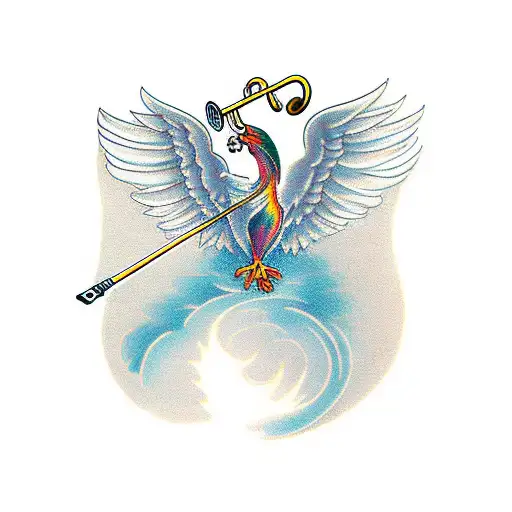 phoenix playing a trombone tattoo design idea