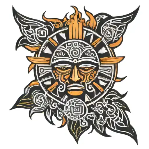 aztec sun circuit board tattoo design idea