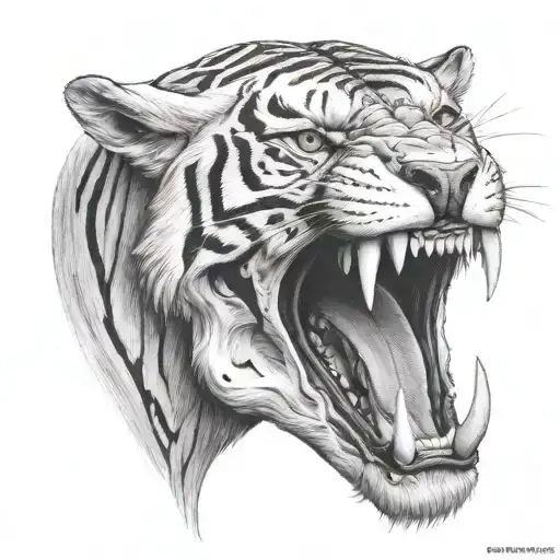 saber tooth tiger skull tattoo design idea