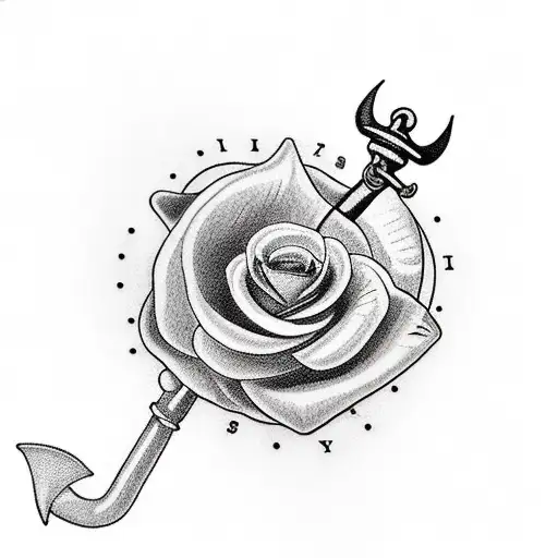 forearm tattoo that features: an old pipe, a rose, a top hat (with red ribbon), an anchor, a compass and a horseshoe. tattoo design idea
