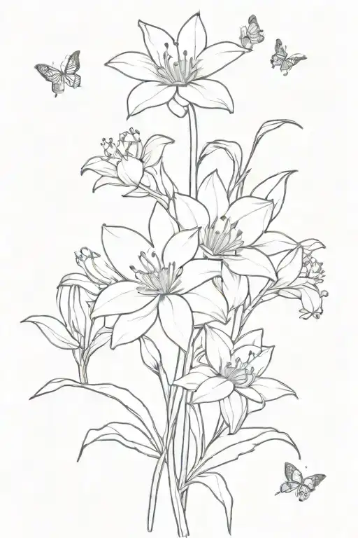 Violets daffodils daisys lily of the valleys water lily’s holly and butterflies tattoo design idea