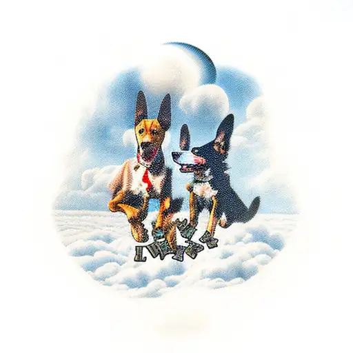 dog hunting with its owner tattoo design idea