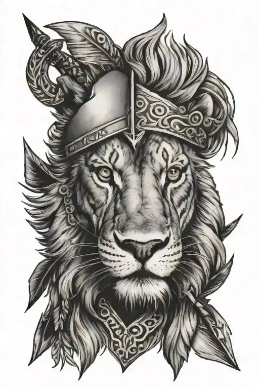 arrow over scar lion face tattoo design idea