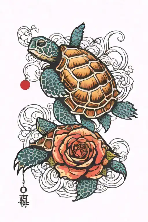 white rose, turtle, moon, crab, water element, ruby, cancer zodiac  tattoo design idea