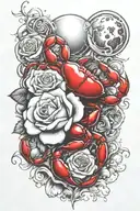white rose, moon, crab, water element, ruby, cancer zodiac  tattoo design idea